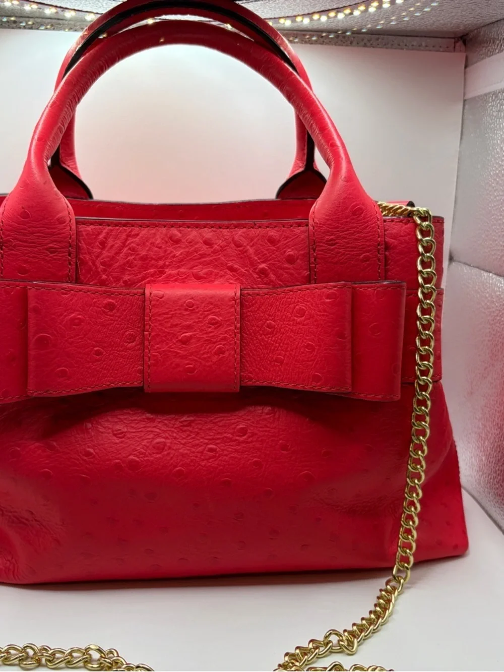 Kate Spade Women's pink Bow Accent Satchel Handbag pebbled leather